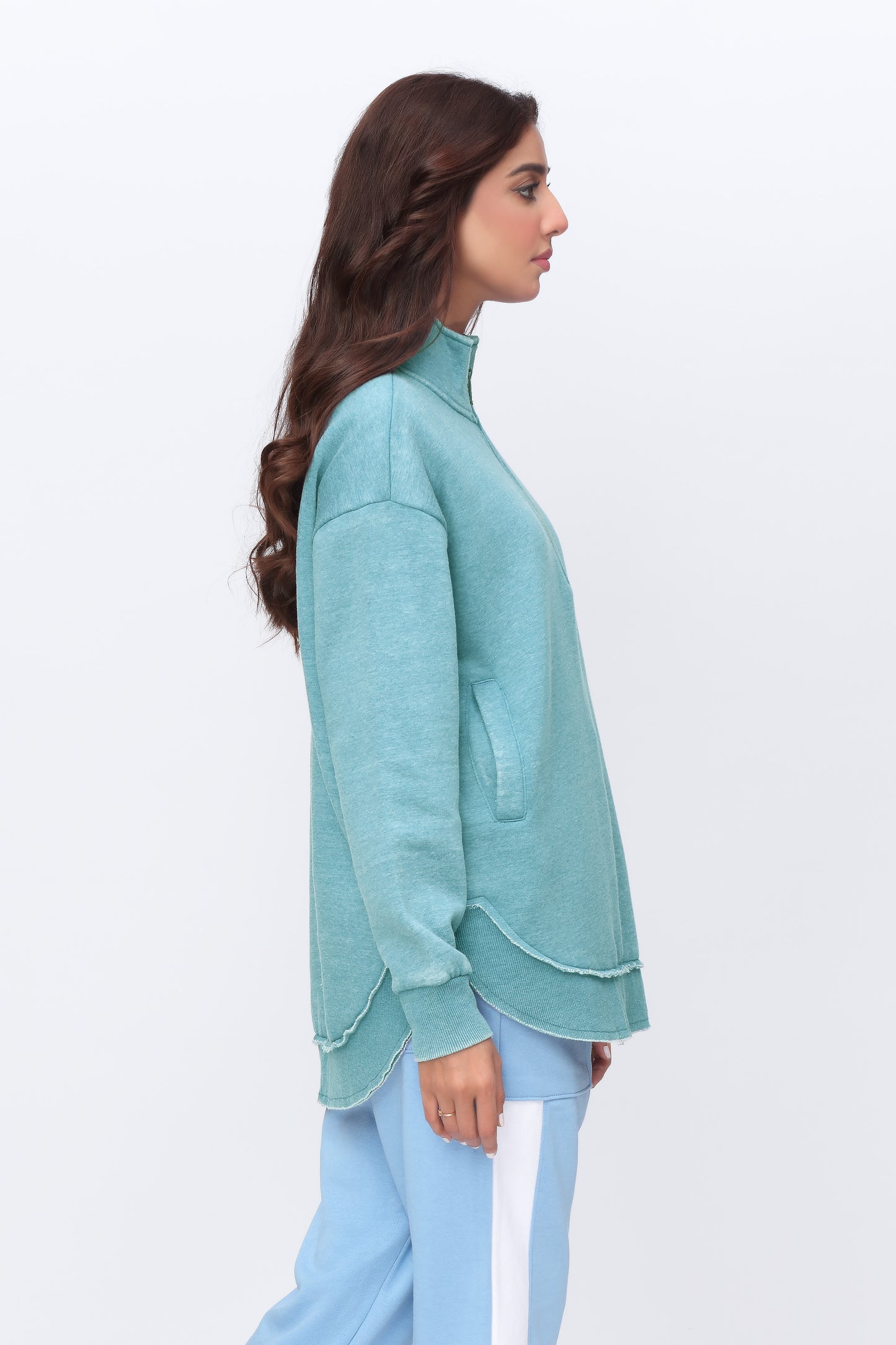 Oversized Burnout Mock Neck Green