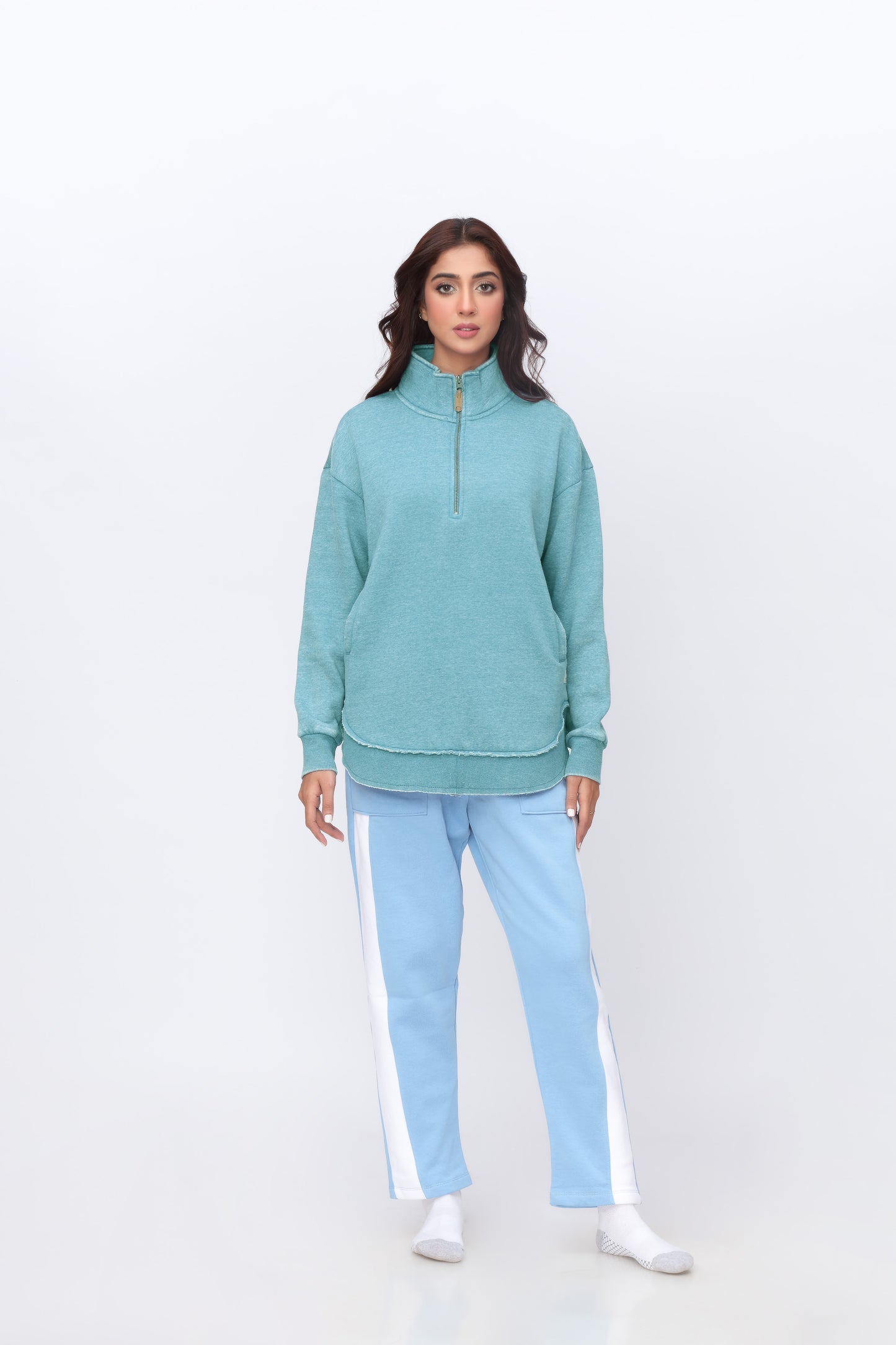 Oversized Burnout Mock Neck Green