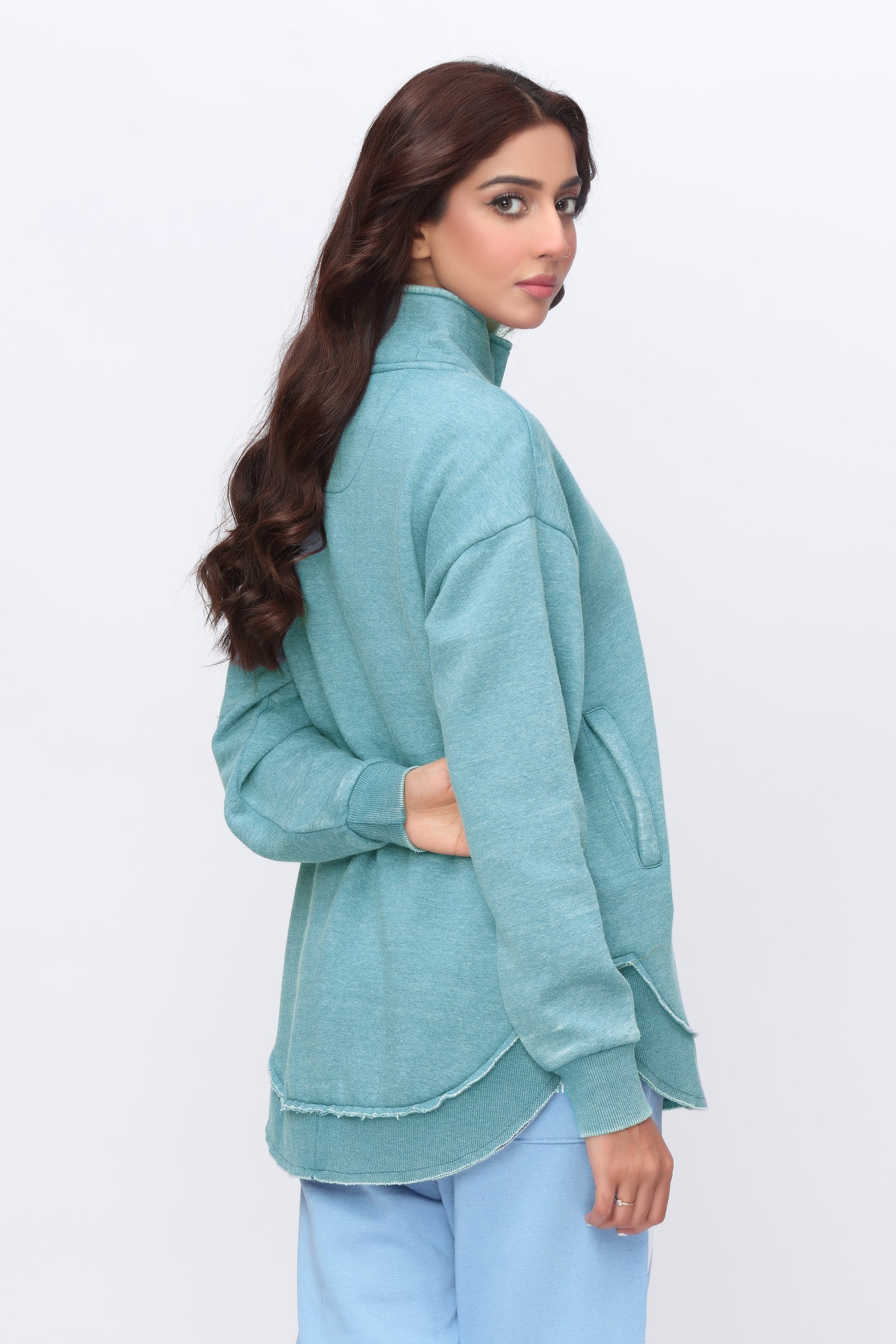 Oversized Burnout Mock Neck Green