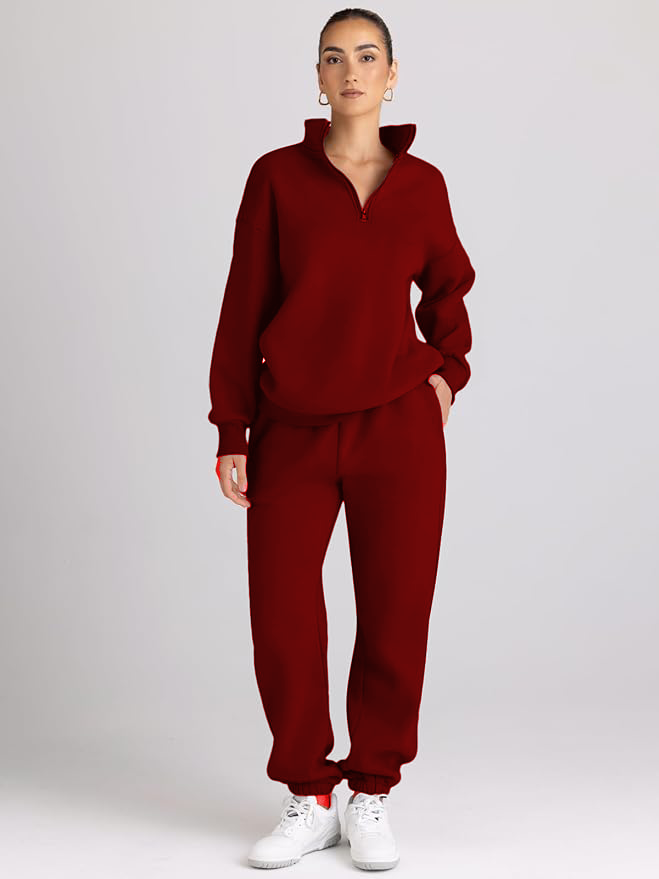 Maroon Mock Neck Co-Ord Set